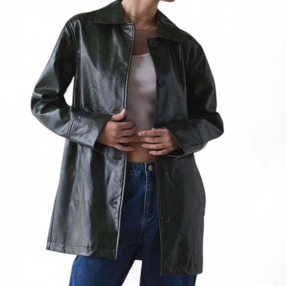 Urban Outfitters Jackets & Blazers - Urban Outfitters Jojo Faux Leather Trench Coat Small Dark Green